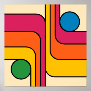Mod 1970s Retro Stijl Geometrisch Ontwerp Poster