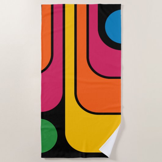 Mod 1970s Retro Stijl Geometrisch Ontwerp Strandlaken (Voorkant)