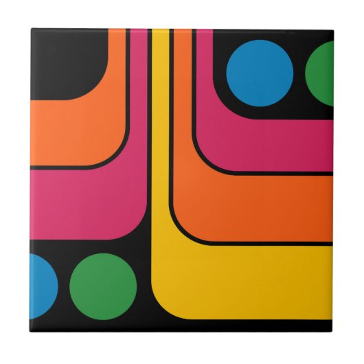 Mod 1970s Retro Stijl Geometrisch Ontwerp Tegeltje (Voorkant)