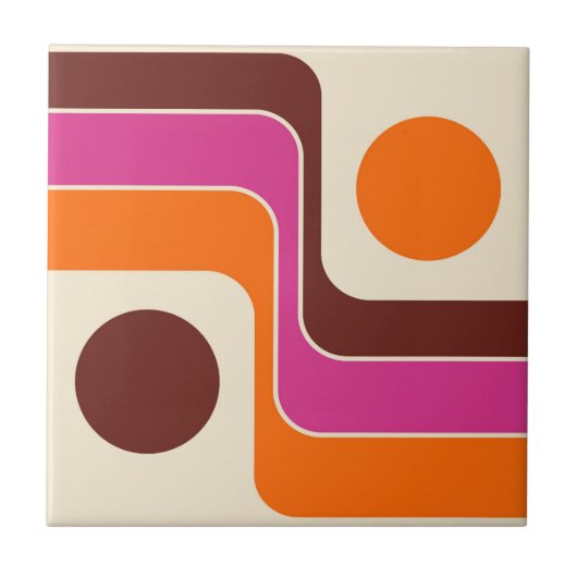 Mod 1970s Retro Stijl Geometrisch Ontwerp Tegeltje (Voorkant)