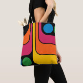 Mod 1970s Retro Stijl Geometrisch Ontwerp Tote Bag (Dichtbij)