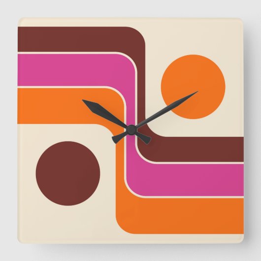 Mod 1970s Retro Stijl Geometrisch Ontwerp Vierkante Klok (Voorkant)