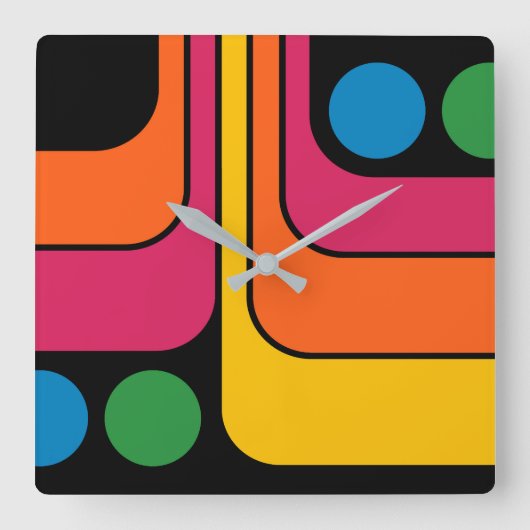 Mod 1970s Retro Stijl Geometrisch Ontwerp Vierkante Klok (Voorkant)
