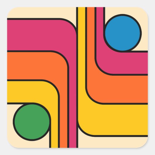 Mod 1970s Retro Stijl Geometrisch Ontwerp Vierkante Sticker (Voorkant)