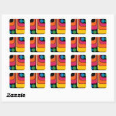 Mod 1970s Retro Stijl Geometrisch Ontwerp Vierkante Sticker (Vel)