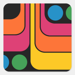 Mod 1970s Retro Stijl Geometrisch Ontwerp Vierkante Sticker