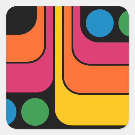 Mod 1970s Retro Stijl Geometrisch Ontwerp Vierkante Sticker (Voorkant)