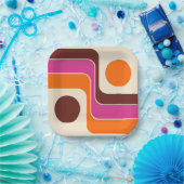 Mod 1970s Retro Style Geometric Design Papieren Bordje (Feest)