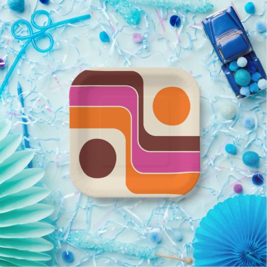 Mod 1970s Retro Style Geometric Design Papieren Bordje (Feest)