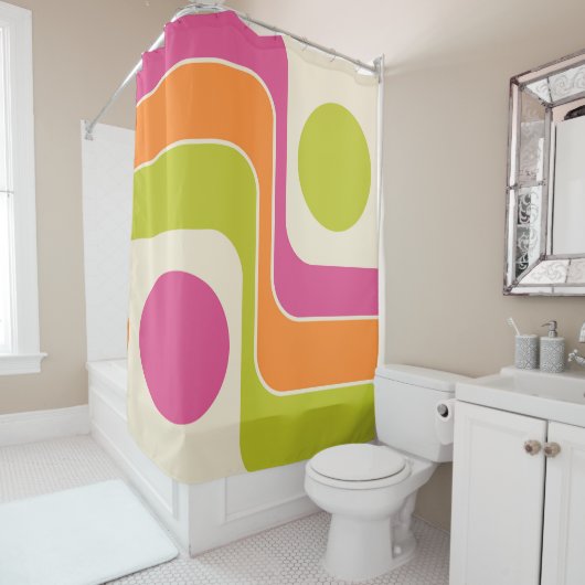 Mod 1970s Retro Style Geometrisch ontwerp Douchegordijn (In situ)