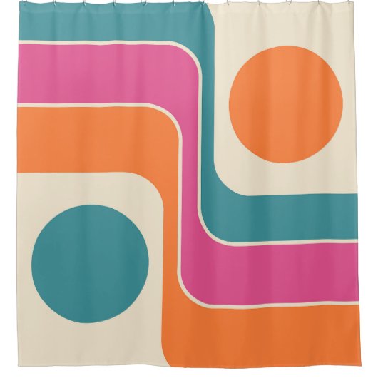 Mod 1970s Retro Style Geometrisch ontwerp Douchegordijn (Voorkant)