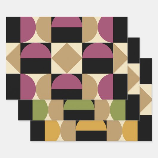 Mod 1970s Retro Style Geometrisch ontwerp Inpakpapier Vel (Set)