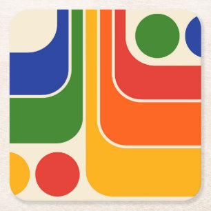 Mod 1970s Retro Style Geometrisch ontwerp Kartonnen Onderzetters