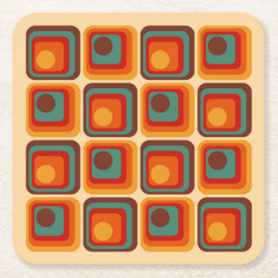 Mod 1970s Retro Style Geometrisch ontwerp Kartonnen Onderzetters
