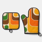 Mod 1970s Retro Style Geometrisch ontwerp Ovenwant & Pannenlap Set (Voorkant)