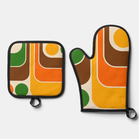 Mod 1970s Retro Style Geometrisch ontwerp Ovenwant & Pannenlap Set (Voorkant)