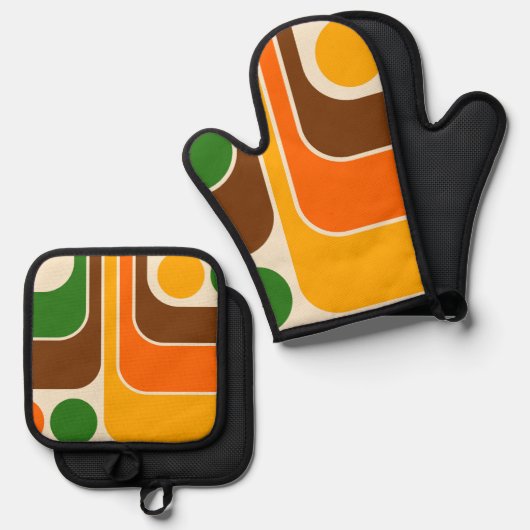 Mod 1970s Retro Style Geometrisch ontwerp Ovenwant & Pannenlap Set (Voorkant / Achterkant)