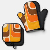 Mod 1970s Retro Style Geometrisch ontwerp Ovenwant & Pannenlap Set (Voorkant / Achterkant)