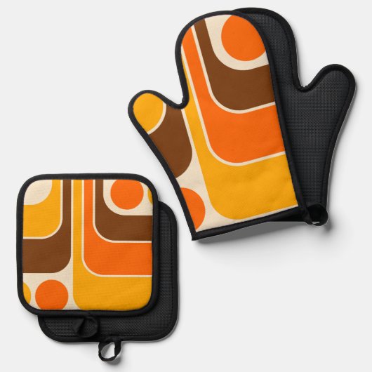 Mod 1970s Retro Style Geometrisch ontwerp Ovenwant & Pannenlap Set (Voorkant / Achterkant)
