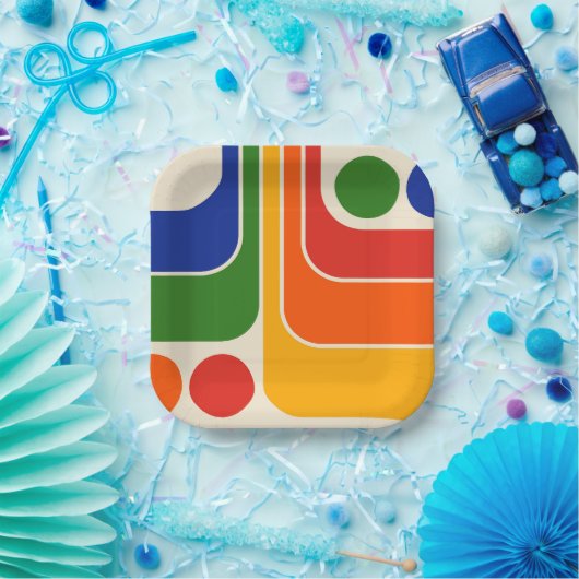Mod 1970s Retro Style Geometrisch ontwerp Papieren Bordje (Feest)