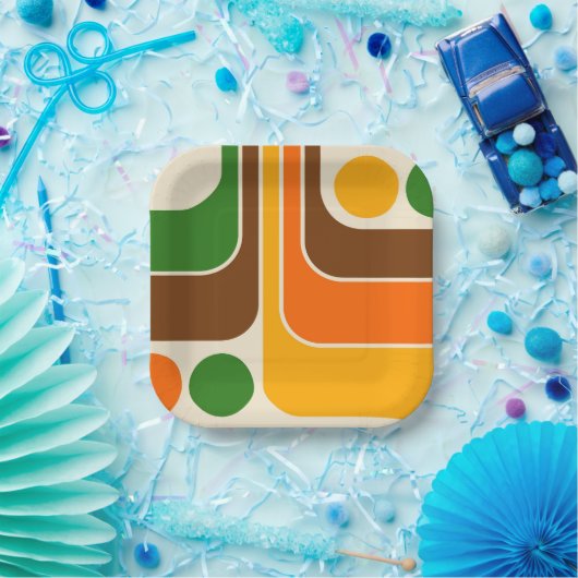 Mod 1970s Retro Style Geometrisch ontwerp Papieren Bordje (Feest)