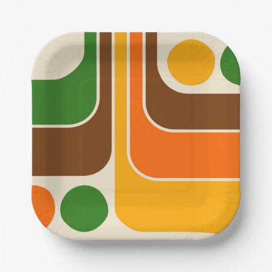Mod 1970s Retro Style Geometrisch ontwerp Papieren Bordje (Voorkant)