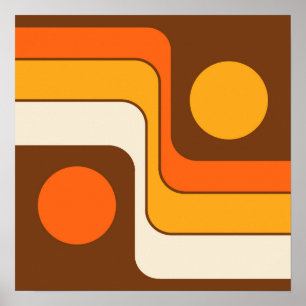 Mod 1970s Retro Style Geometrisch ontwerp Poster