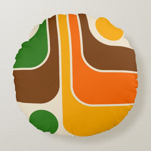 Mod 1970s Retro Style Geometrisch ontwerp Rond Kussen (Voorkant)