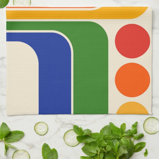 Mod 1970s Retro Style Geometrisch ontwerp Theedoek (Gevouwen)