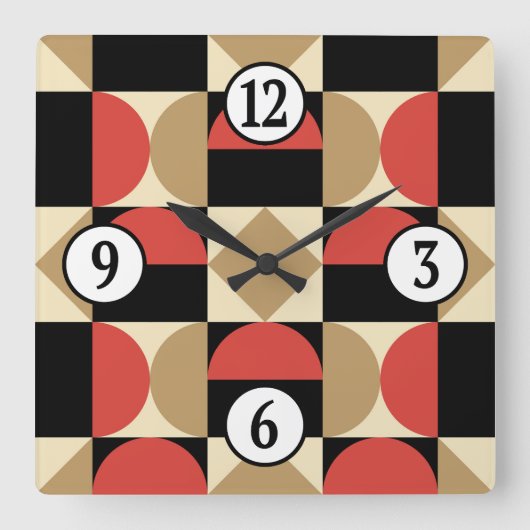 Mod 1970s Retro Style Geometrisch ontwerp Vierkante Klok (Voorkant)