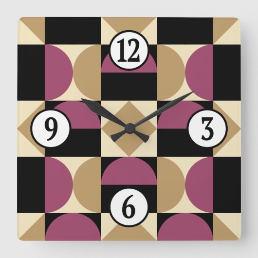 Mod 1970s Retro Style Geometrisch ontwerp Vierkante Klok (Voorkant)