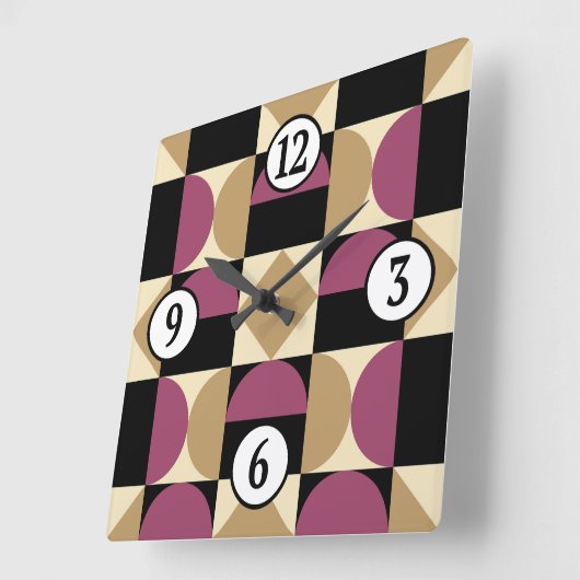 Mod 1970s Retro Style Geometrisch ontwerp Vierkante Klok (Hoek)