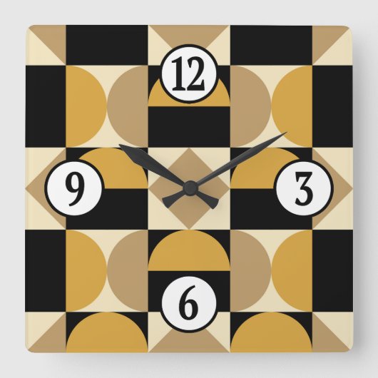 Mod 1970s Retro Style Geometrisch ontwerp Vierkante Klok (Voorkant)