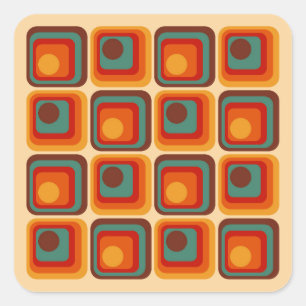 Mod 1970s Retro Style Geometrisch ontwerp Vierkante Sticker
