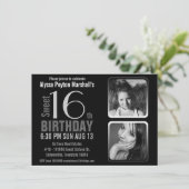 Mod 2 Foto's Black en White Sweet 16 Birthday Kaart (Staand voorkant)