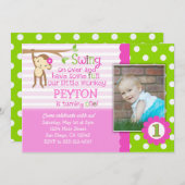 Mod aap uitnodiging voor de geboorte van meisjes r (Voorkant / Achterkant)