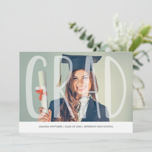 Mod Afstudeerder Letters Foto Afstuderen Aankondig Aankondiging (Staand voorkant)