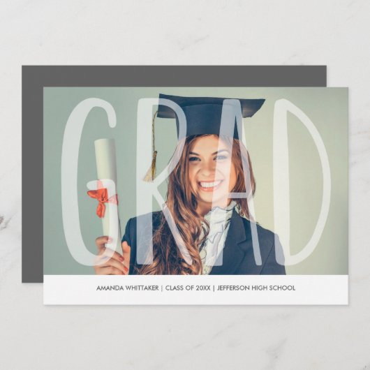 Mod Afstudeerder Letters Foto Afstuderen Aankondig Aankondiging (Voorkant / Achterkant)