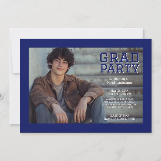 Mod Afstuderen Fotoaankondiging - Zwart Blauw Aankondiging (Voorkant)