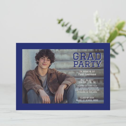 Mod Afstuderen Fotoaankondiging - Zwart Blauw Aankondiging (Staand voorkant)