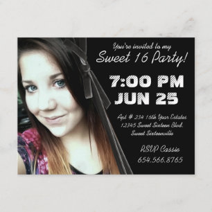 Mod Angle Velvet Ribbon Foto Sweet 16 Party Kaart