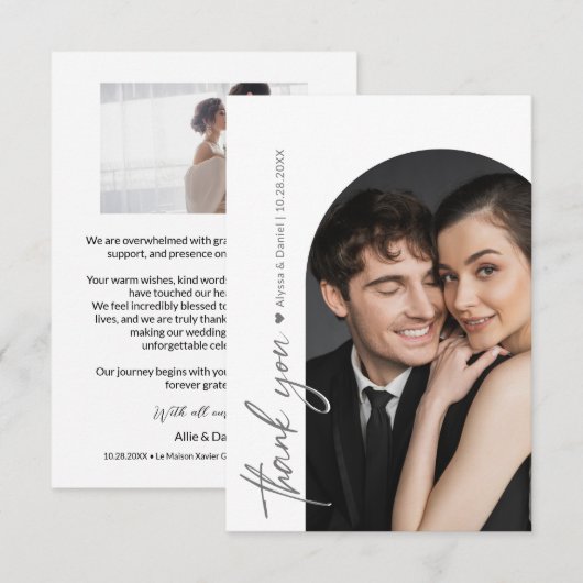 Mod Arch Foto Zwart-wit bruiloft Bedankkaart (Voorkant / Achterkant)