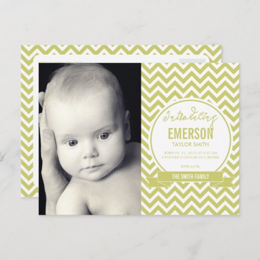 Mod Baby Geboorteaankondiging - Sage Aankondigingskaart (Voorkant / Achterkant)