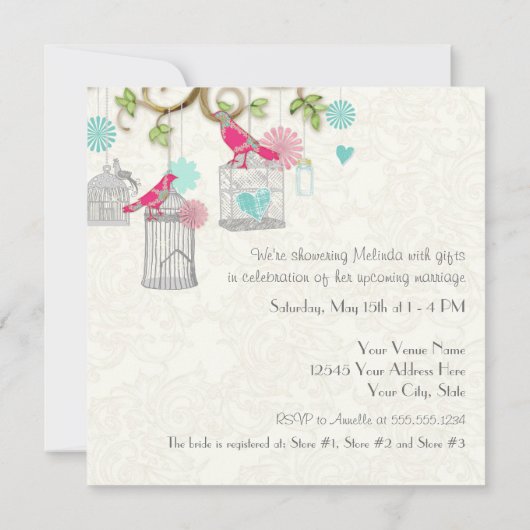 Mod Bird Cage Mason Jar Floral Swirl Tree Branch Kaart (Achterkant)