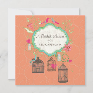 Mod Bird Cage Mason Jar Heart Floral Vrijgezellenf Kaart