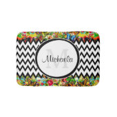 Mod Black Chevron  Floral Monogram en naam Badmat (Voorkant)