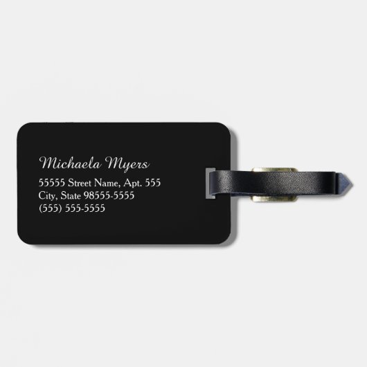 Mod Black Chevron  Floral Monogram en naam Bagagelabel (Achterkant horizontaal)