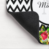 Mod Black Chevron  Floral Monogram en naam Muismat (Hoek)