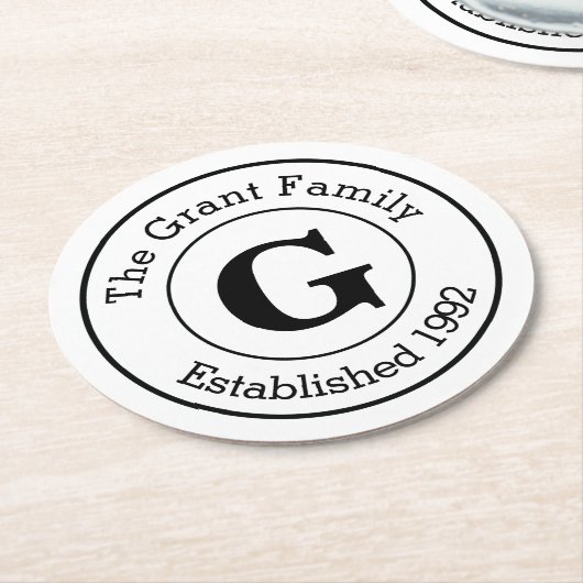 Mod Black en White - Aangepaste monogram familie Ronde Kartonnen Onderzetter (Gebogen)