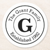 Mod Black en White - Aangepaste monogram familie Ronde Kartonnen Onderzetter (Voorkant)